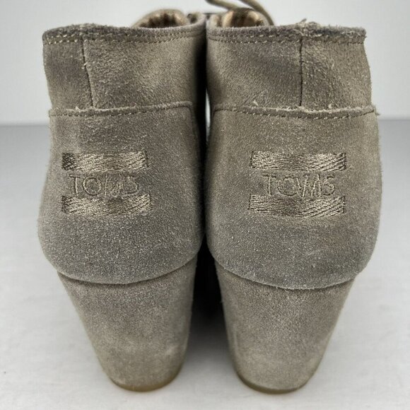 TOMS Desert Womens Size 10 Taupe Gray Lace-Up Soft Suede Wedge Ankle Boots - Picture 4 of 9